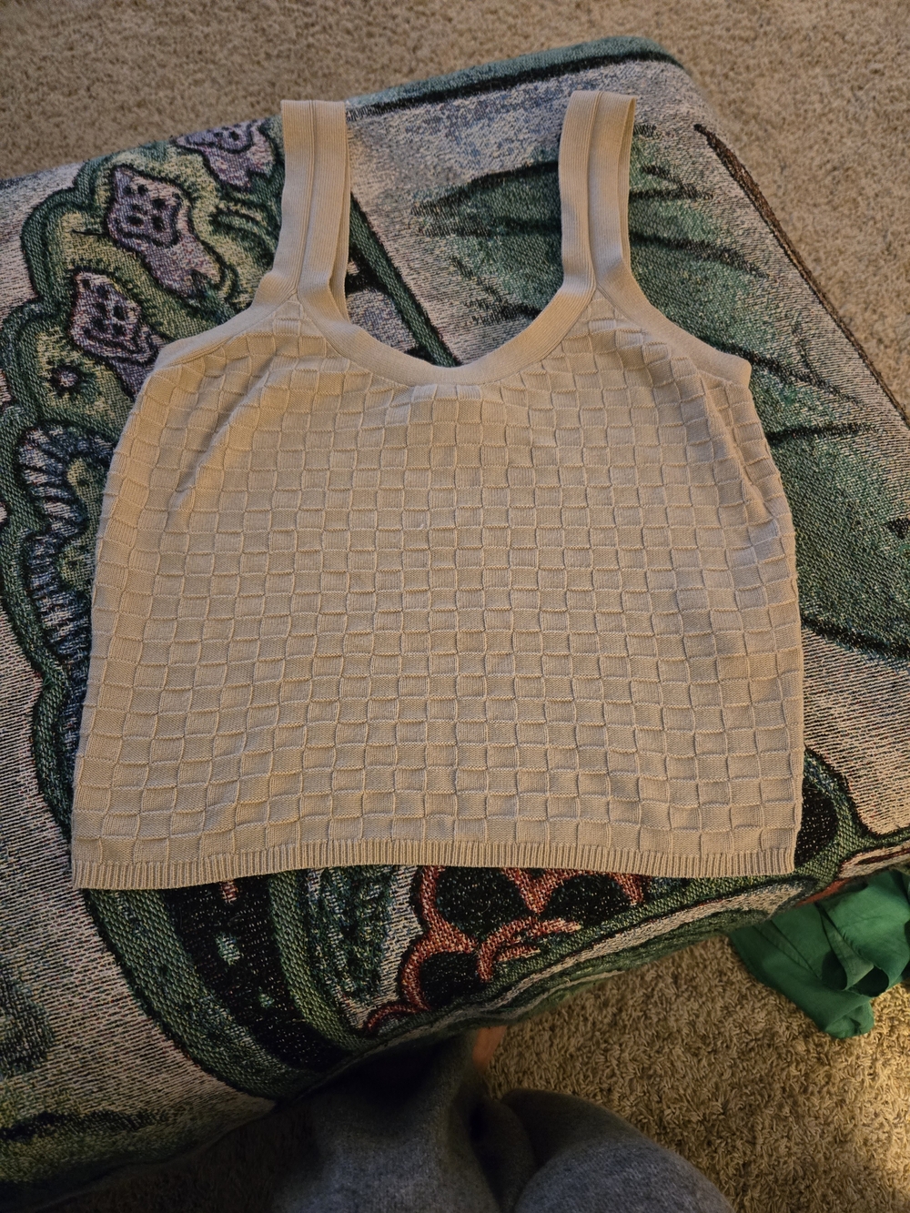 Abercrombie & Fitch Neutral Beige Square-Knit Tank Top